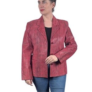 BRANDON THOMAS Y2K LEATHER CHERRY RED SNAKESKIN BUTTON DOWN BLAZER JACKET